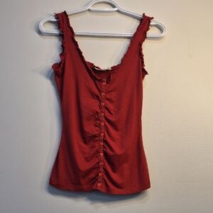 RW&CO. Maroon Ruffled Button-Front Tank